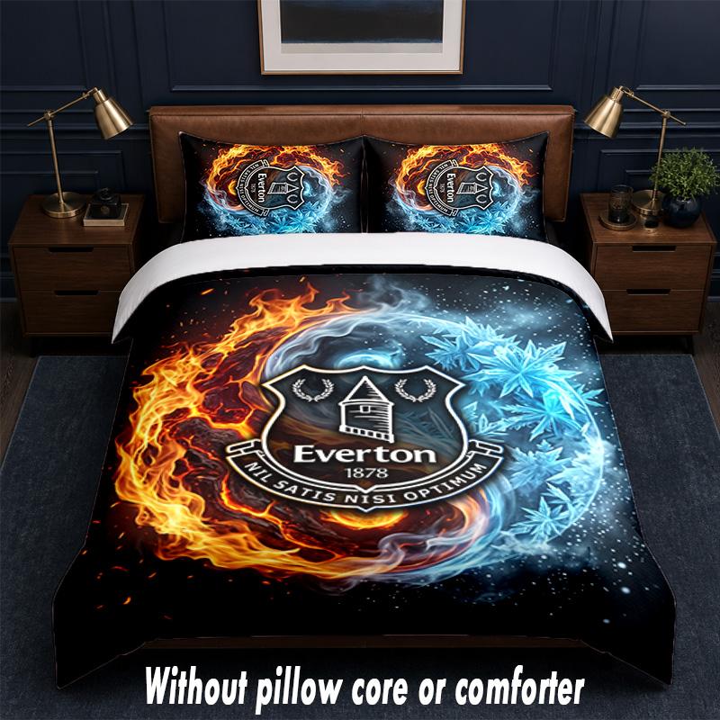 Everton Fußball Design Bett Bettwäsche Set 1 Bettbezug + 2 Kissenbezüge Weich Atmungsaktiv Haushalt Bettwäsche