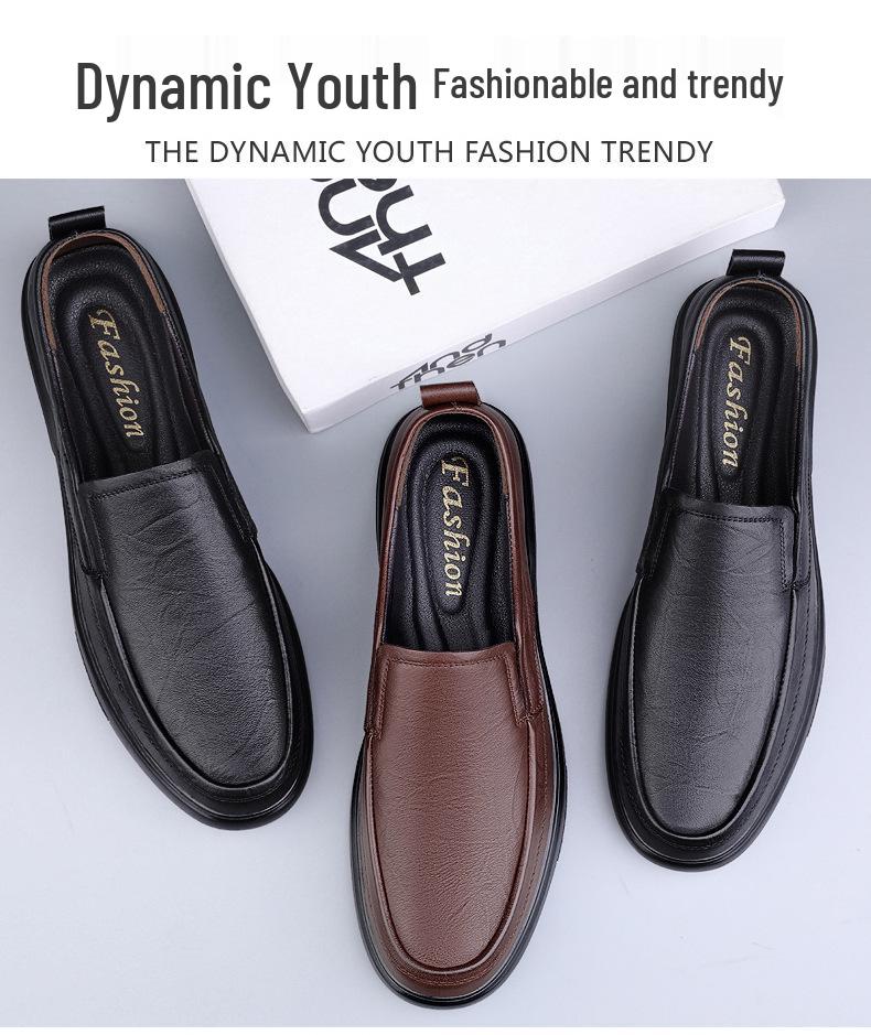 Men's Autumn Casual Slip-On Loafers: First Layer Cowhide Leather, Thick Sole, Breathable for Middle-Aged.