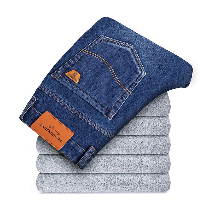 High-end winter velvet jeans loose straight elastic thickened warm cotton velvet long pants tide