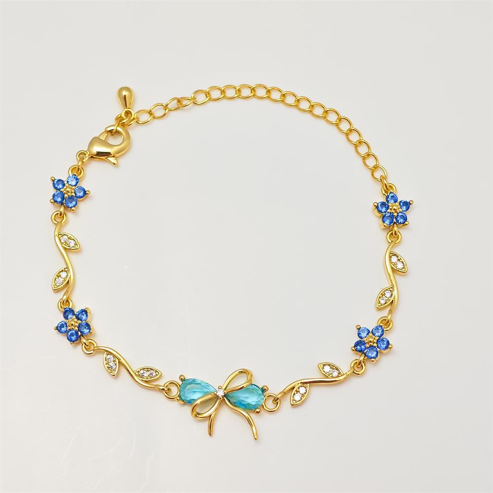 Exquisite Zircon Bow & Flower Pendant Bracelet for Women