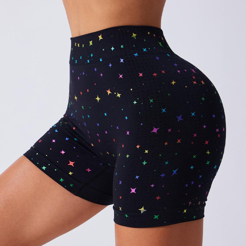 

Шорты с высокой талией и эффектом подтяжки бедер, бесшовные разноцветные леггинсы для йоги в форме звезды, быстросохнущие и высокоэластичные фитнес-брюки для женщин L чёрный
