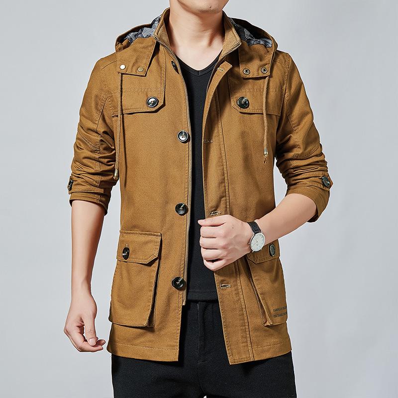 

Мужское хлопковое тренчковое пальто средней длины в корейском стиле, осень/зима 2022 4XL дубильная кора