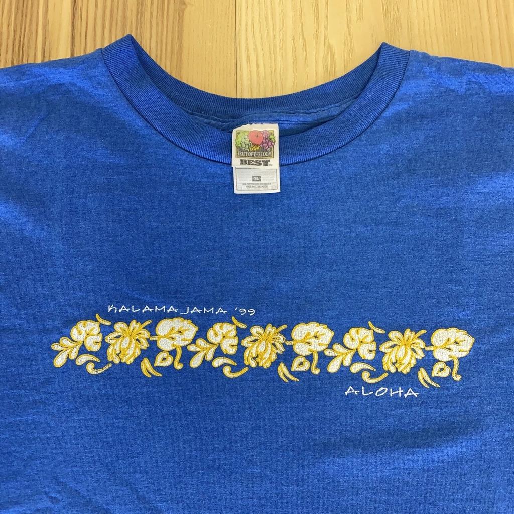Kalama Jama 1999 Mens XL Aloha T Shirt Blue Vintage 90s Fruit of the Loom Best
