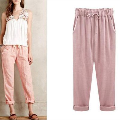 Summer Retro Cotton Linen Casual Pants Women's Large Size Thin Loose Nine Minute Pants