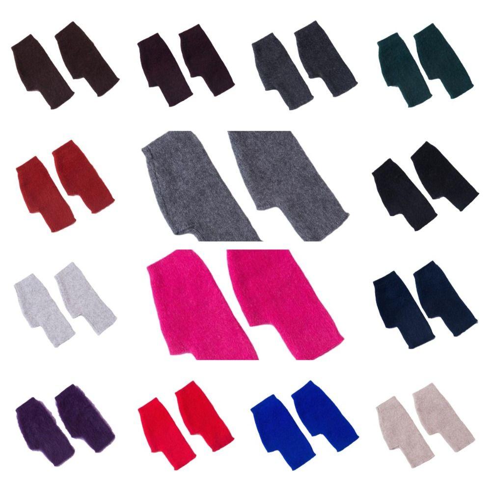 Wool Knitted Gloves Velvet Plush Mittens Lovely Half Finger Gloves Students