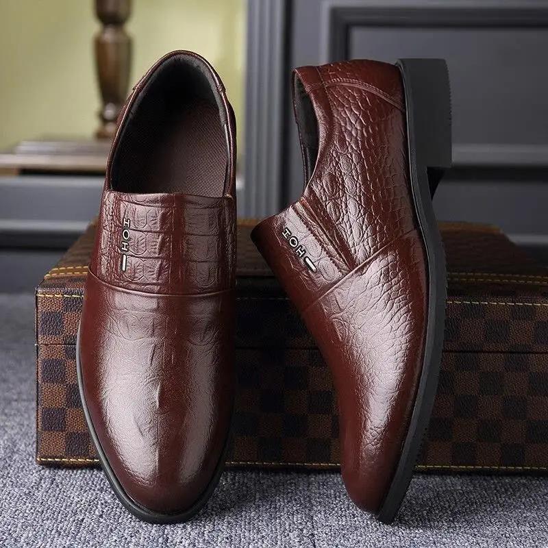 Social Shoe for Men Business Leather Casual Dress Shoes Man Official Black Gentleman 39 Elegant and Classic Suit Office Footwear