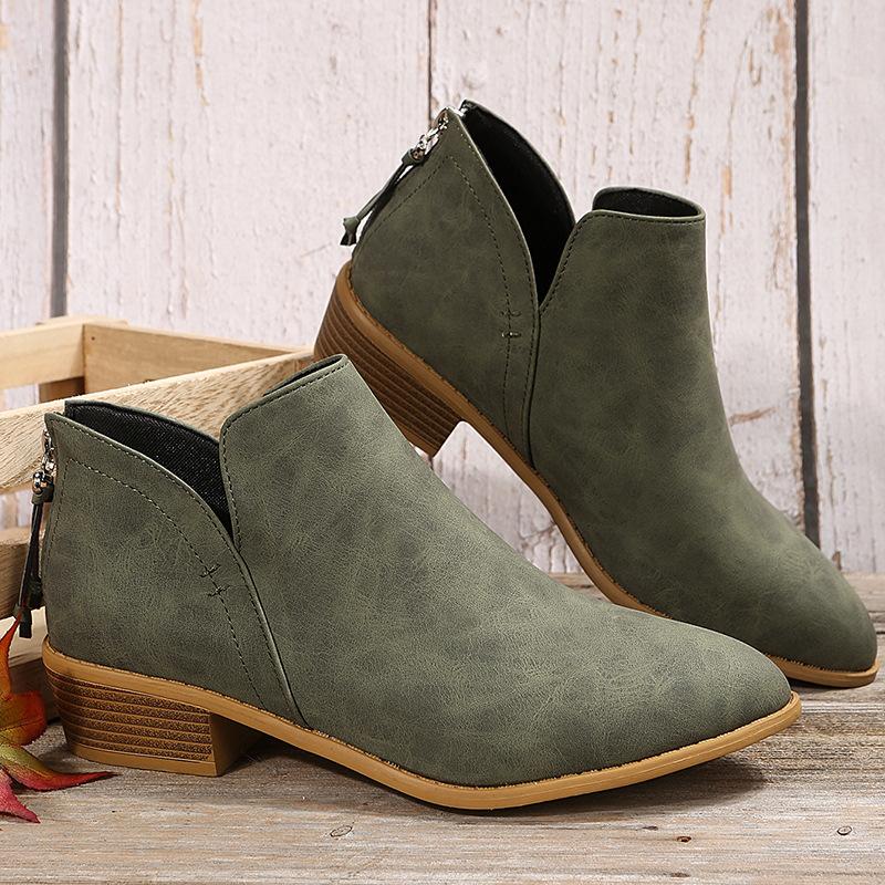 Large Size Women's Shoes Solid Color Pointed Leisure Back Zipper Low Heel Thick Heel Shoes Women