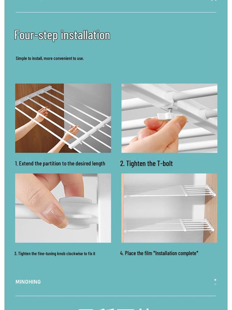 Extendable Nail-Free Layered Storage Dividers for Wardrobes, Cabinets, and Bathrooms