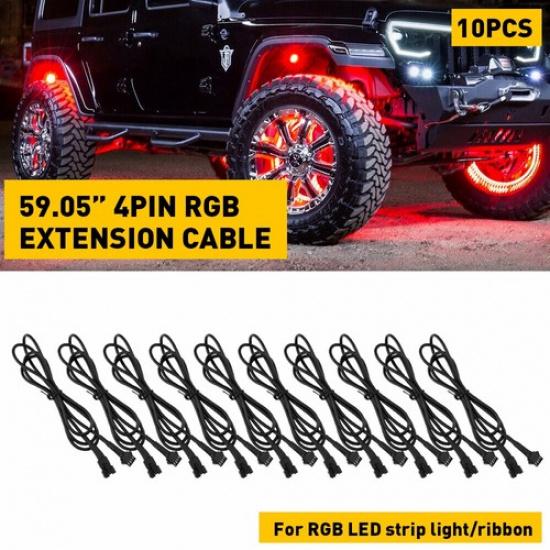 

10PC 4Pin Extension Wire Connector Cable For RGB LED Strip Rock Lights Glow Lamp