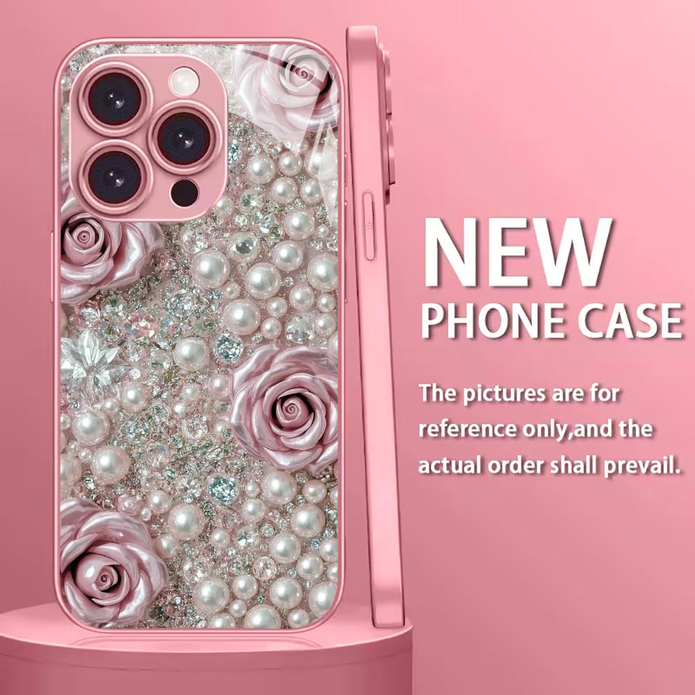 Pearls and Flowers Phone Case High-end Phone Case Electroplated Glass TPU PhoneCase for iPhone 17 16 15 14 13 12 11pm Pro Plus