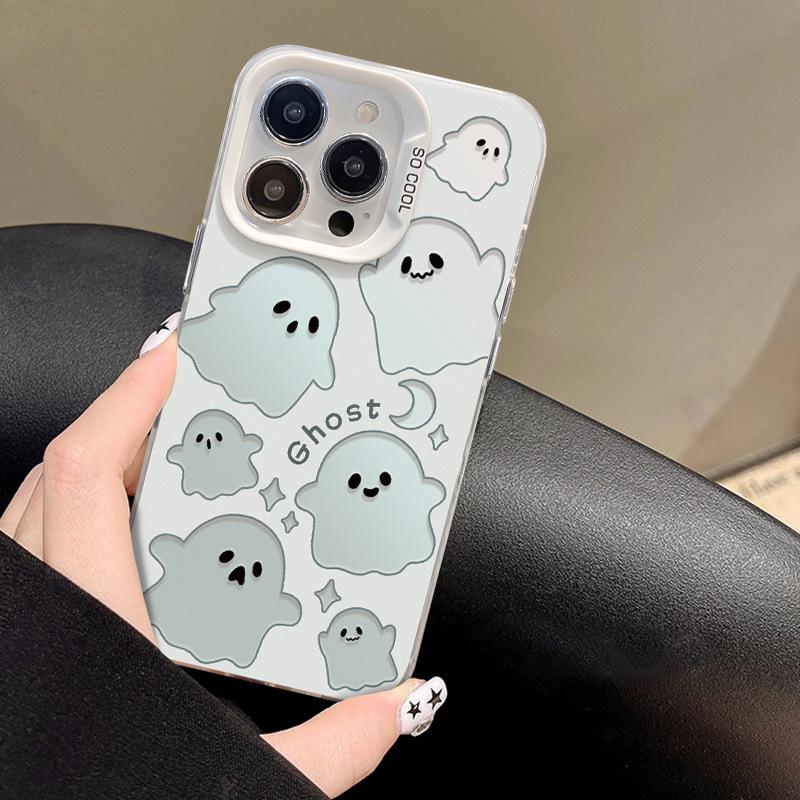 

Подходит для Apple 15promax Чехол для мобильного телефона iPhone 13/12 Cartoon Full Screen Small Ghost Xs/xr Цвет серебристый матовый iPhone 7 Plus