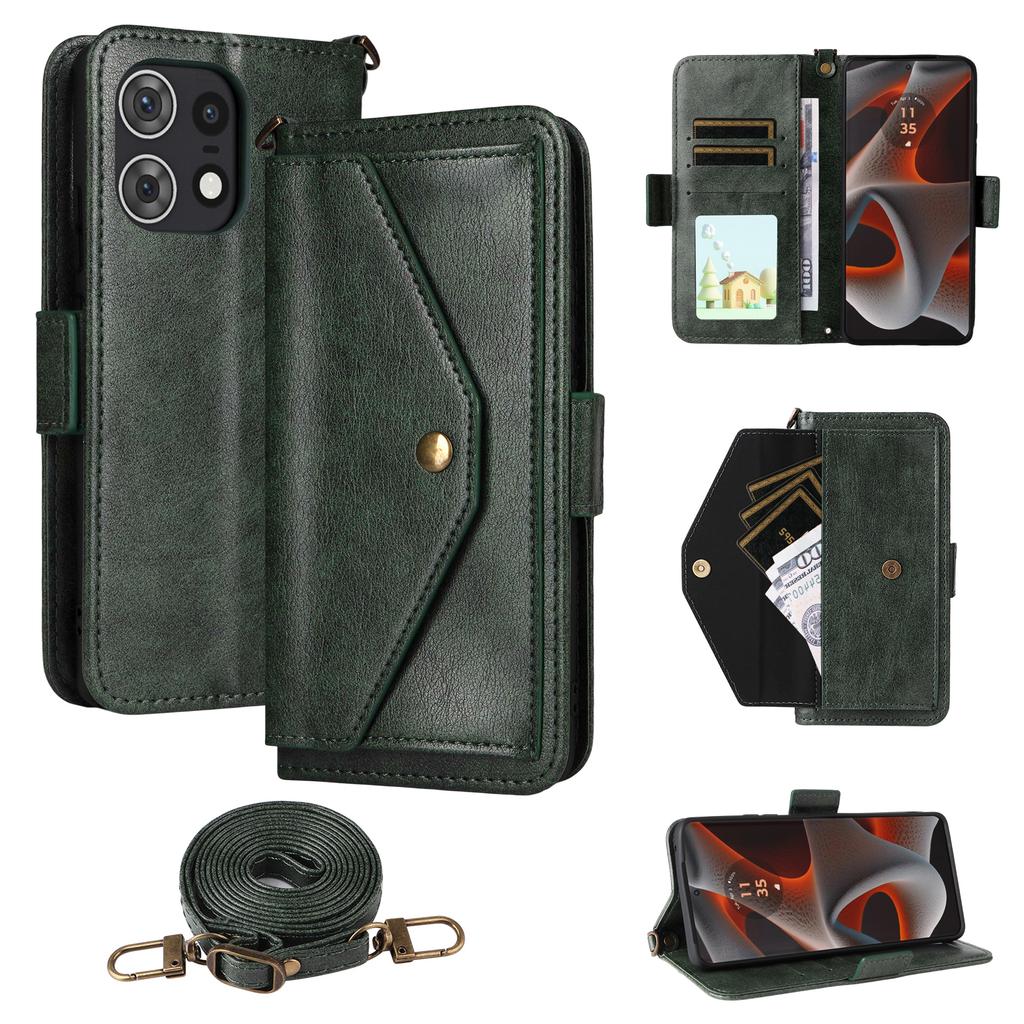 For Motorola Edge 50 Pro 5G Leather Case Magnetic Closure Wallet Stand Phone Cover with Crossbody Strap