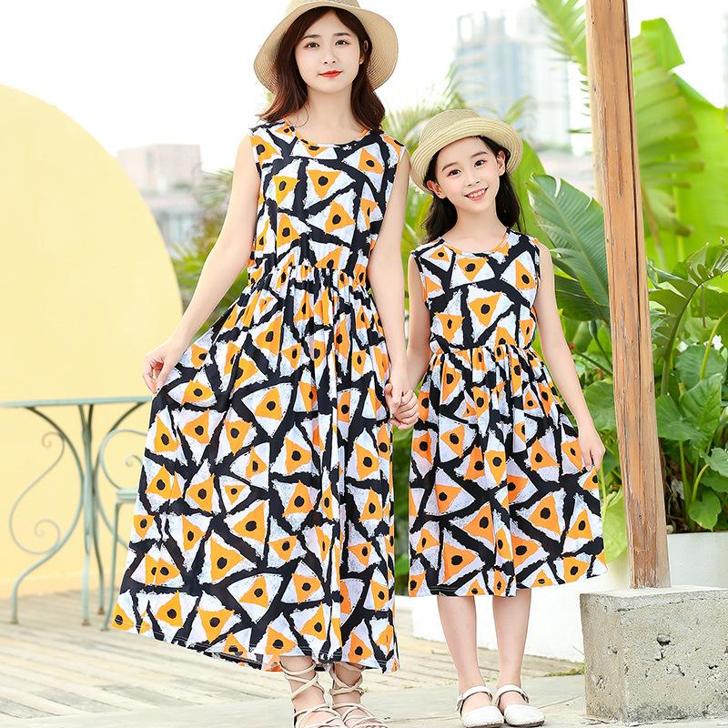 Children's Cotton Dress Summer Dress Family Foreign Style Floral Princess Dress Girls Beach Strap Dress