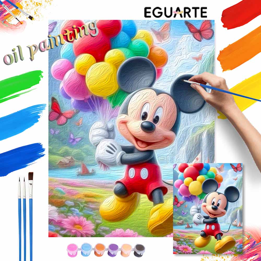 Disney Mickey Mouse Balloons oil paint by numbers painting kit handmade diy home decor gifts colorful landscape art painting canvas