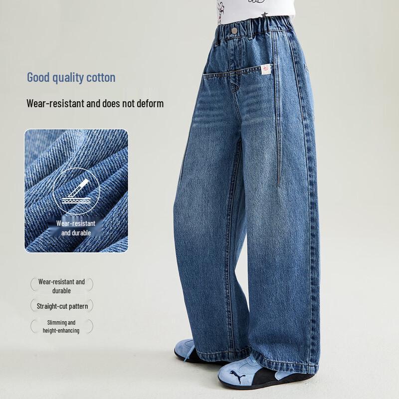Girls' Retro Straight-Leg Denim Jeans with 3D Pockets