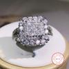 Copper Gorgeous Square Shape Women Ring Full Bling Iced Out Micro Pave Crystal Zircon Dazzling Bridal Ring