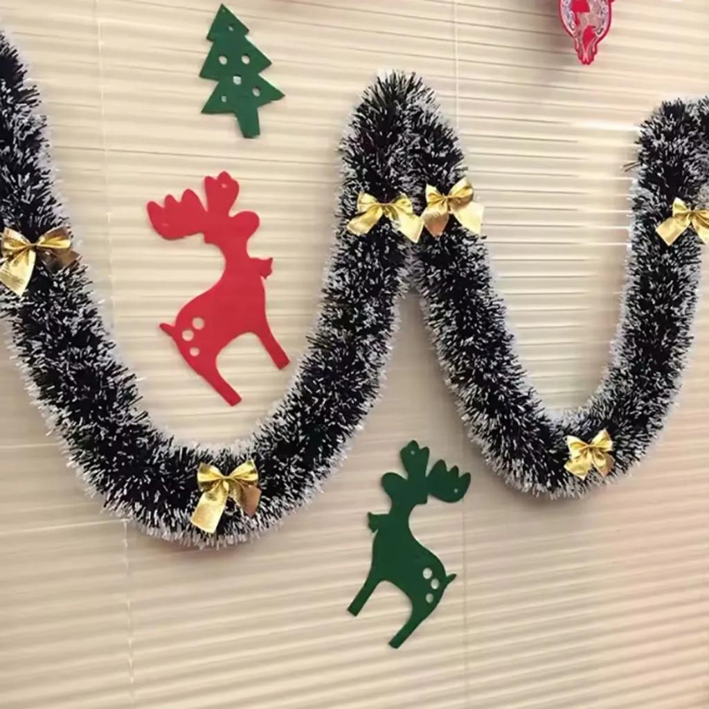 1 Stück - Ca. 2 m Weihnachtsgirlande Heimparty Wandtürdeko Weihnachtsbaumschmuck Lametta-Streifen mit Schleife Partyzubehör