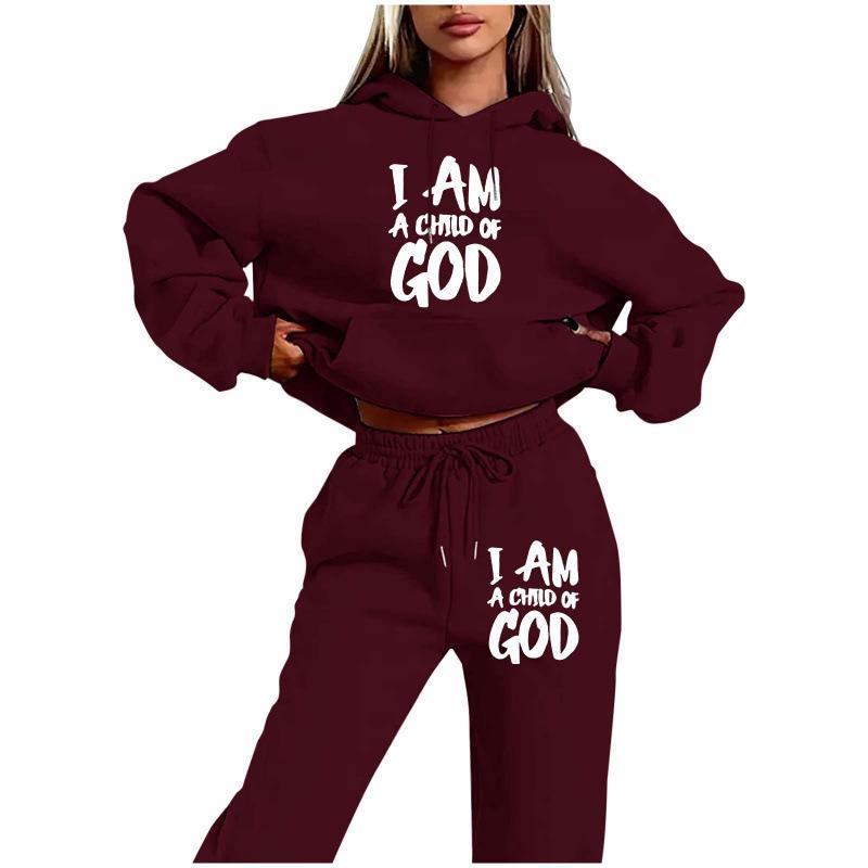 Direct supply, European and American trendy brand fleece sweater sweatpants set, new women's clothing, letter-printed hoodie women's suit