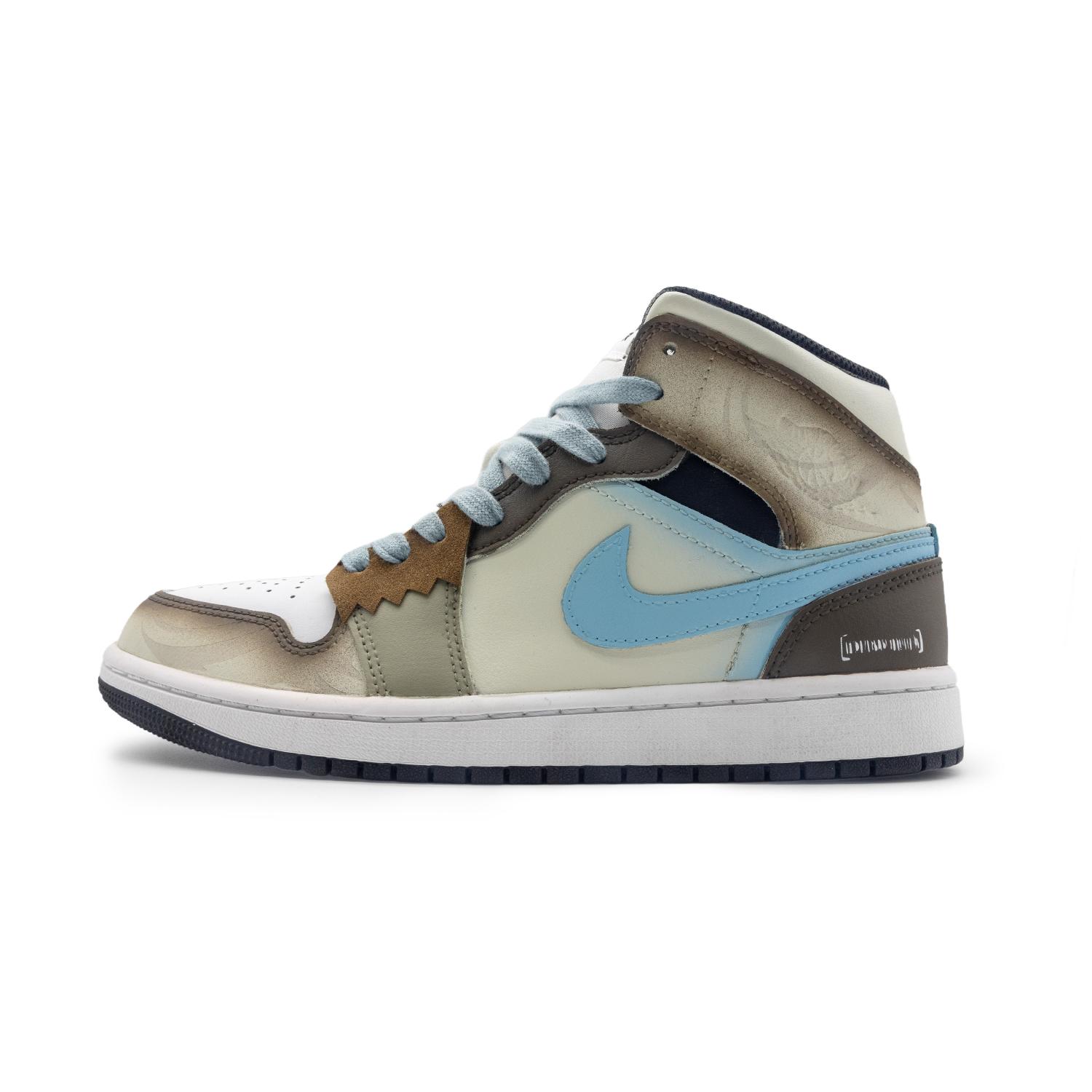 Jordan Air Jordan 1 Slip Resistant Mid top Vintage Basketball Shoes Men s Brown Blue DQ8426-132(Team322-) 40.5