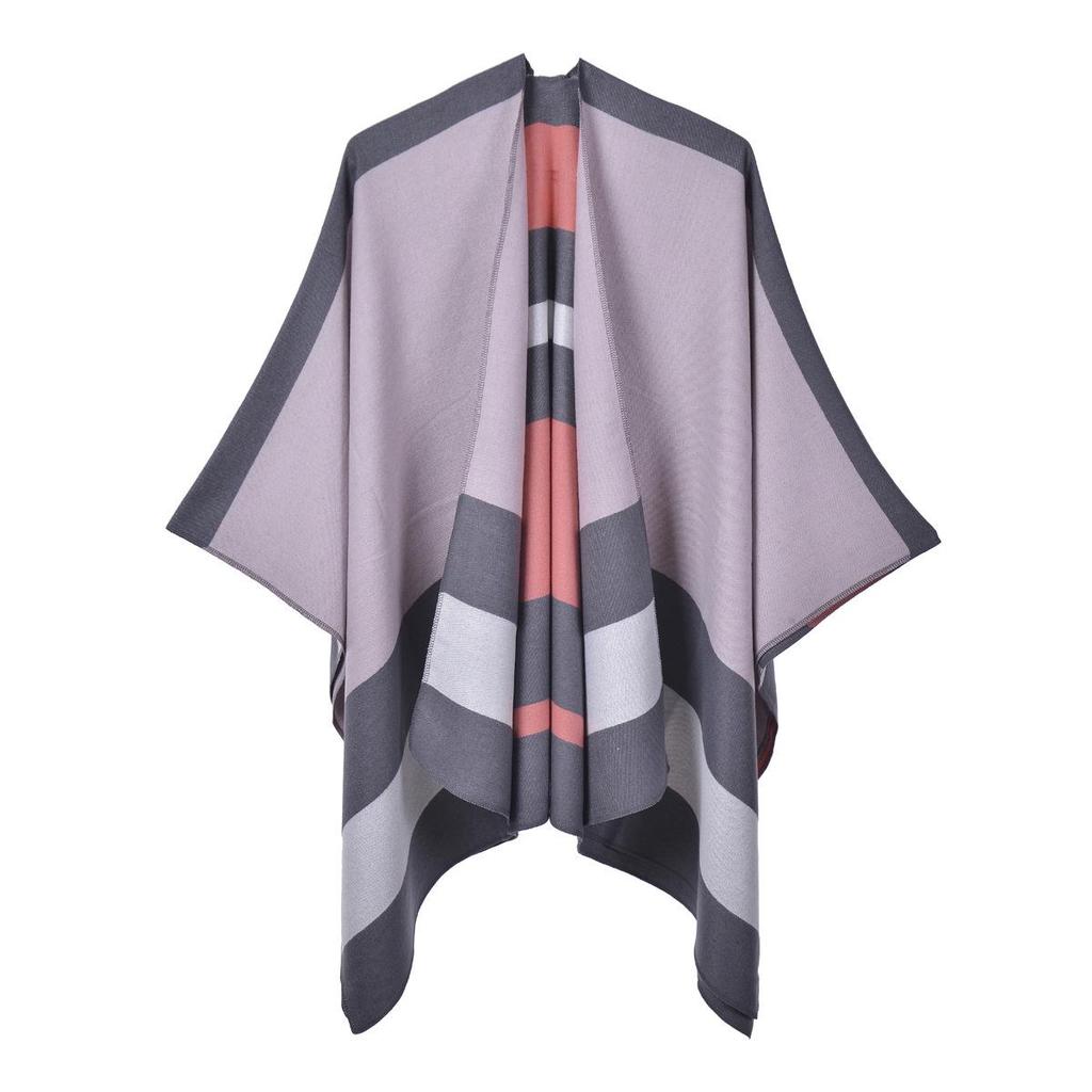 Stylish Striped Double-Sided Scarf Shawl: European & American Fashion Cape Women's Warm Outerwear Cardigan