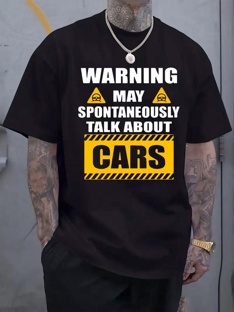 Humorous Car Talk Warning Graphic Tshirt - Casual Crew Neck