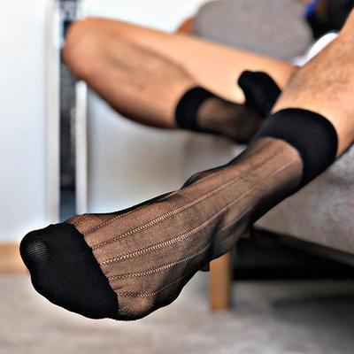 CLEVER-MENMODE Calcetines Sexy Transparentes de Color Sólido para Hombre Malla Ultrafina Transparente Calcetines de Media Caña Transpirables Calcetines de Negocios