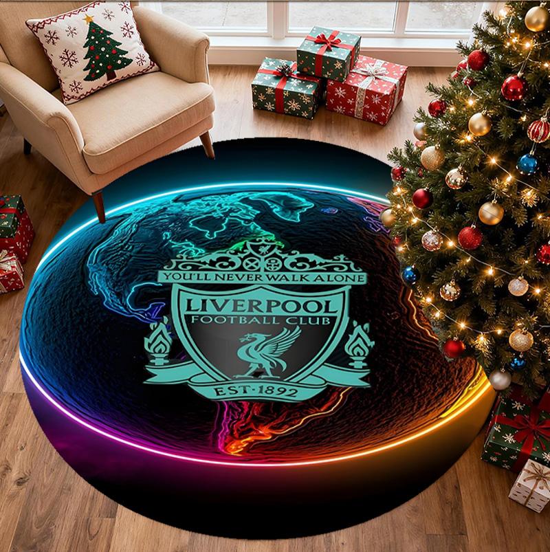 Alfombra Redonda con Patrón del Liverpool F.C., Felpudo para Interiores/Exteriores, para Picnic, Sala de Juegos, Dormitorio, Oficina, Sala de Estar, Alfombra Decorativa para el Hogar, Regalo de Cumpleaños