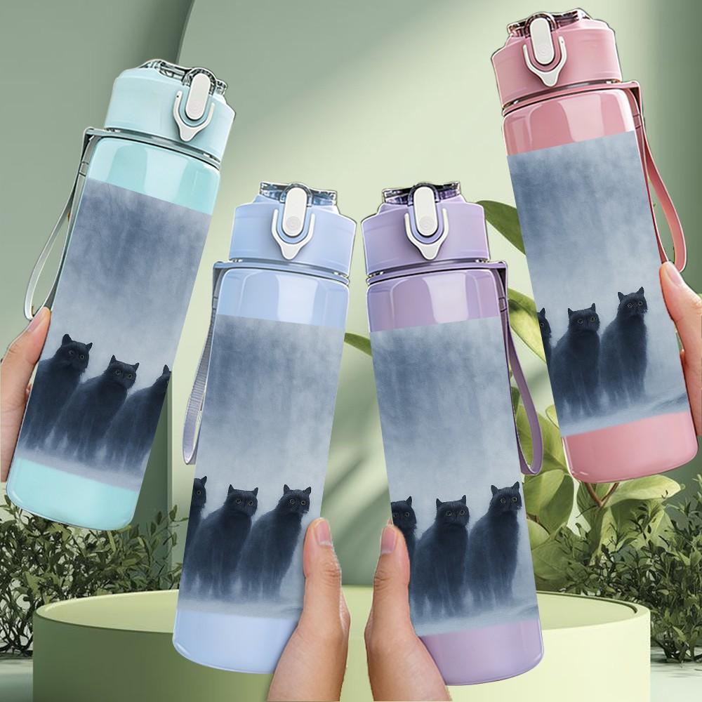 1PC Silhouette Group Cat Window Scene Print 750ml Color Plastic Sports Water Bottle Leakproof Flip Straw Lid Suitable for Sports Office Home Use