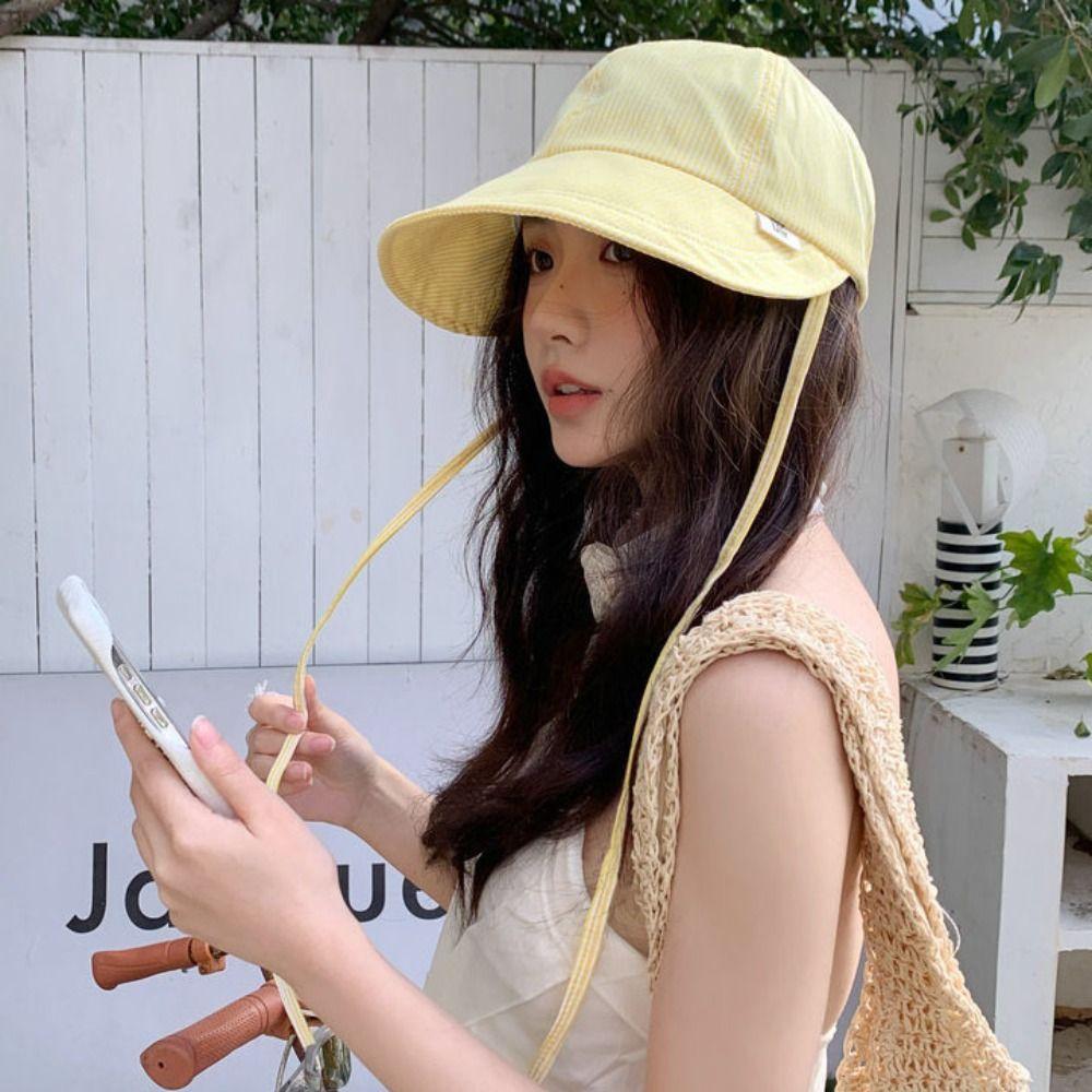 Adjustable Striped Peaked Cap Drawstring Women Sun Hat Lightweight Sunscreen Baseball Hat  Outdoor