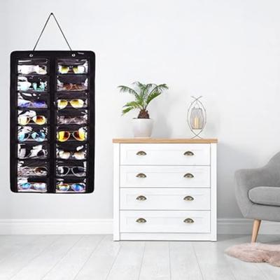 Sunglasses Organizer, 16 Slots Storage Wall Mounted Hanging Sunglasses Organizer (Dust-proof Black)
