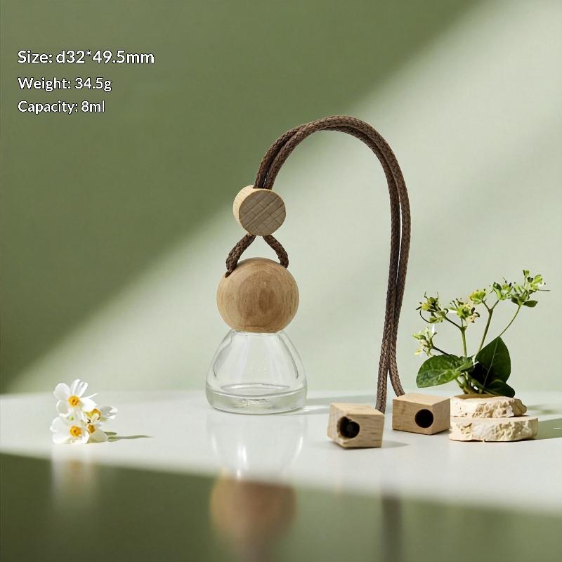 1Pcs Perfume Glass Bottle Empty Car Air Freshener Pendant With Wooden Caps Refillable Car Essential Oil Diffuser Bottle