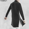 INCERUN Vintage Men Long Sleeve Solid Color Button Up Stand Collar Long Shirts
