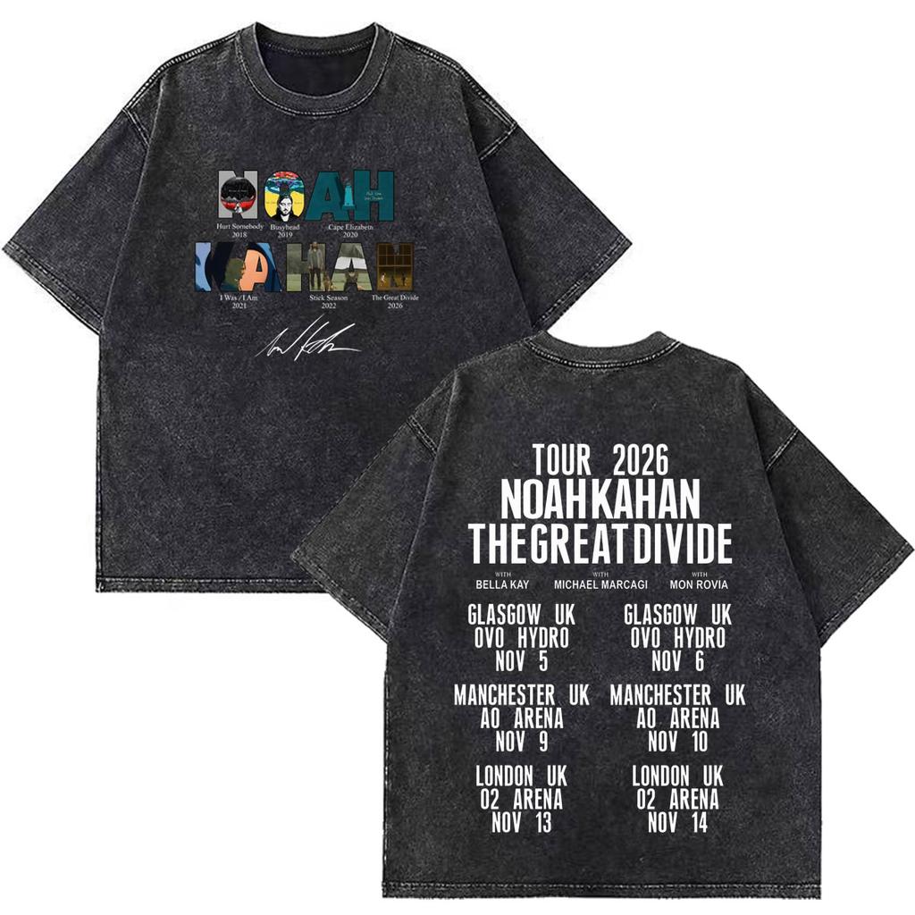 2026 Heißer Verkauf Noah Kahan The Great Divide Tour 2026 Grafik Vintage Gewaschenes T-Shirt Herren Damen Übergroßes T-Shirt Sommer Locker Lässige T-Shirts Oberteil