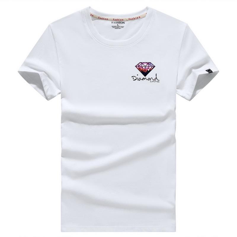 Men's Large White Round Neck Loose-Fit Short-Sleeve T-Shirt