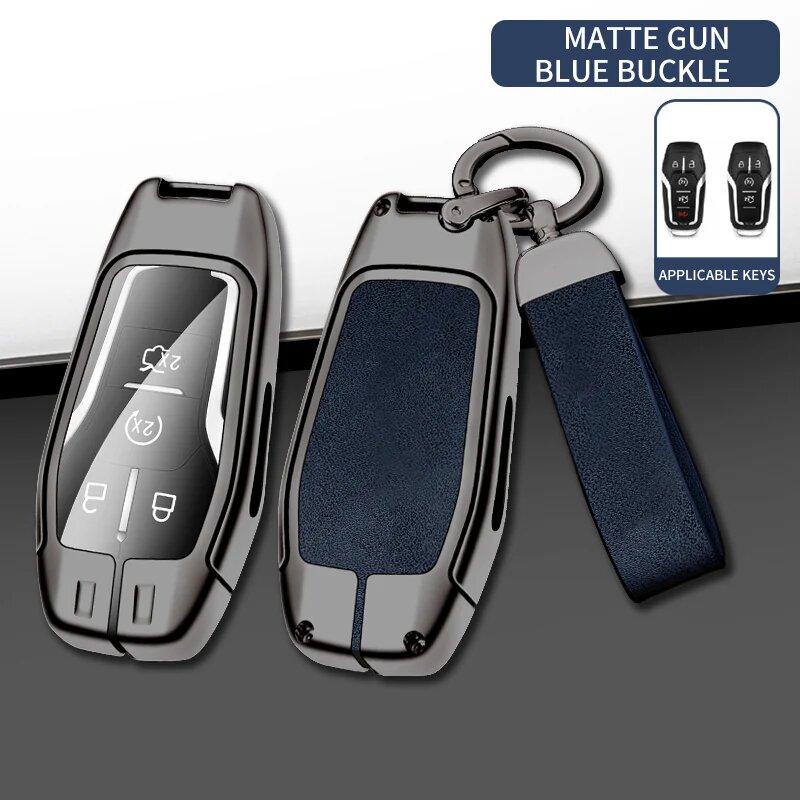 Zinc Alloy Leather Car Key Fob Case For Ford Mustang  Fusion Explorer Mustang Edge F-150 Keyless Key Fob Accessories