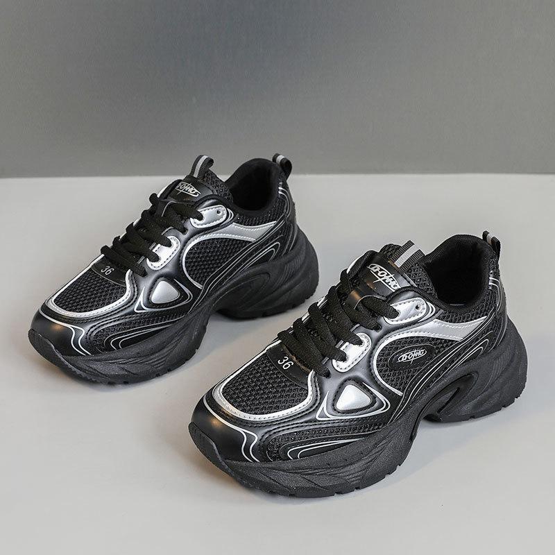 

[Customized] QZH2101 thick-soled dad shoes women s 2025 autumn new women s mesh breathable women s shoes silver 40