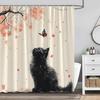 Japanese Cat Shower Curtain Asian Black Cat Pink Floral Cherry Blossom Plum Blossom Cute Animal Butterfly Vintage Zen Garden