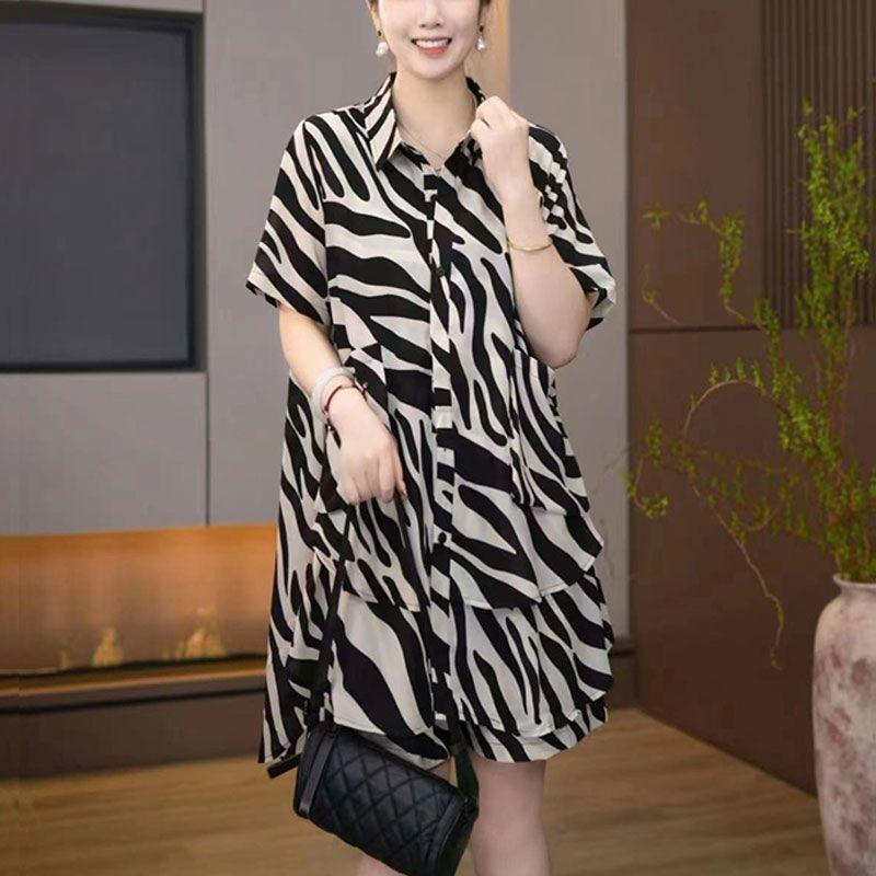 Printed Summer Fashion Two Piece Set Loose Plus Size T Shirt and Shorts Pants Slimming Outfit for Women