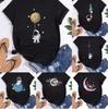 Womens Short Sleeved Tshirt Cartoon Astronaut Space Moon Planet Print Top Science Fiction Casual Fashion Daily Home Wear