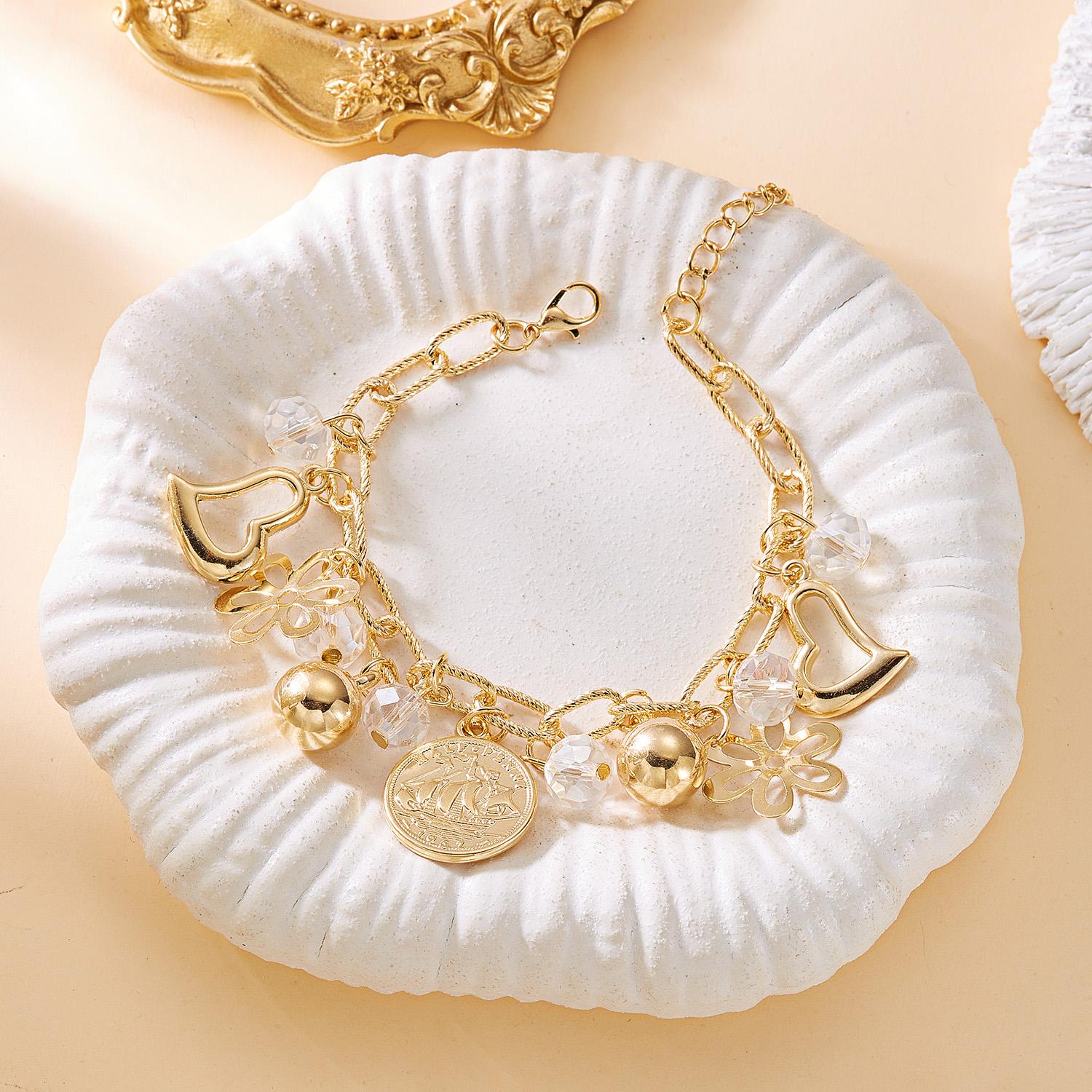 Vintage Portrait Tower Crystal Layered Bracelet for Women Retro Red Crystal Beaded Pendant Bracelet Friendship Jewelry Gifts