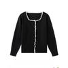 Lace-trimmed Square-neck Long-sleeved Knitted Cardigan for Women's Autumn and Winter, A New Slimming and Form-fitting Sweater