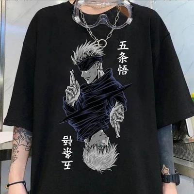 Japanisches T-Shirt mit heißem Jujutsu Kaisen Satoru Gojo-Anime-Print, lässige Streetwear, kurzärmliges Baumwoll-T-Shirt mit O-Ausschnitt für Herren