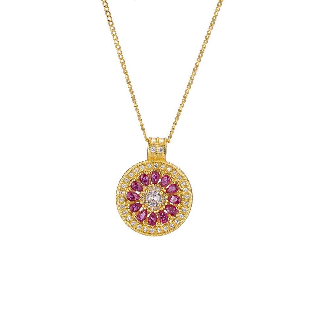S925 Sterling Silver Lattice Compass Necklace with Cubic Zirconia and Rose Pendant In New Chinese Style