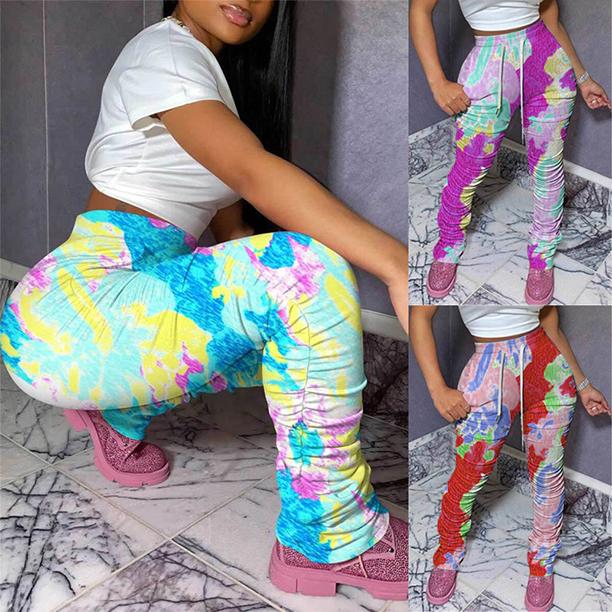 

Женщины Красочные Tye Die Long Брюки Высокая талия Тощий Шнур брюки Плюс Размер Брюки