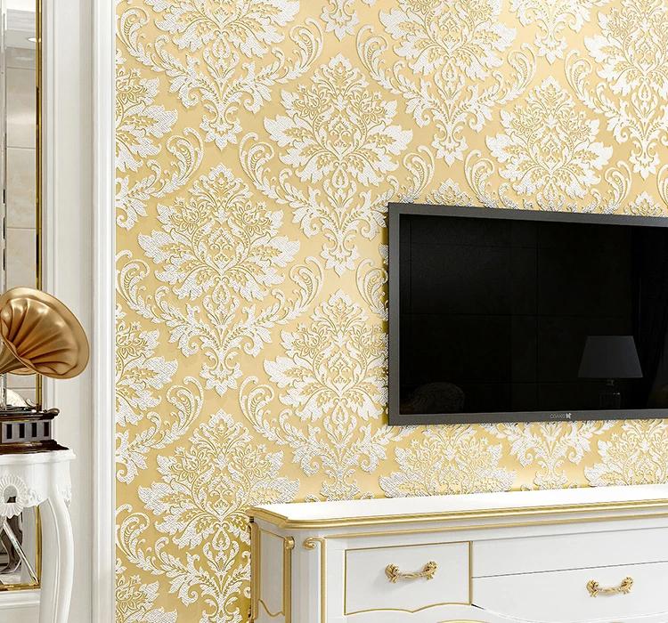 European 3D Relief Embossed Damask Wallpaper Bedroom Living Room Background Floral Pattern 3D Textured Wall Paper Home Decor