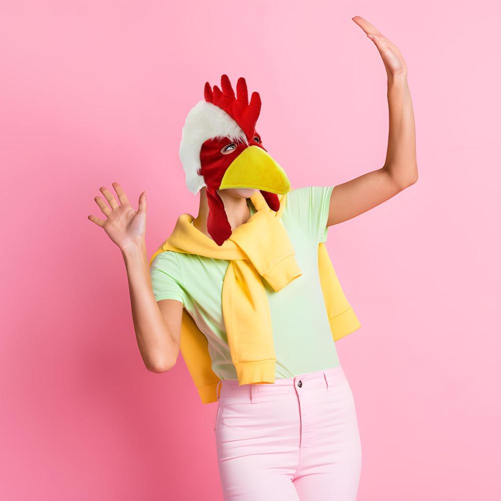 Funny Plush Rooster Hat Chicken Dress Up Animal Costume Hat Warm Fun Animal Headgear for Adults Teens Theme Christmas Party Cap