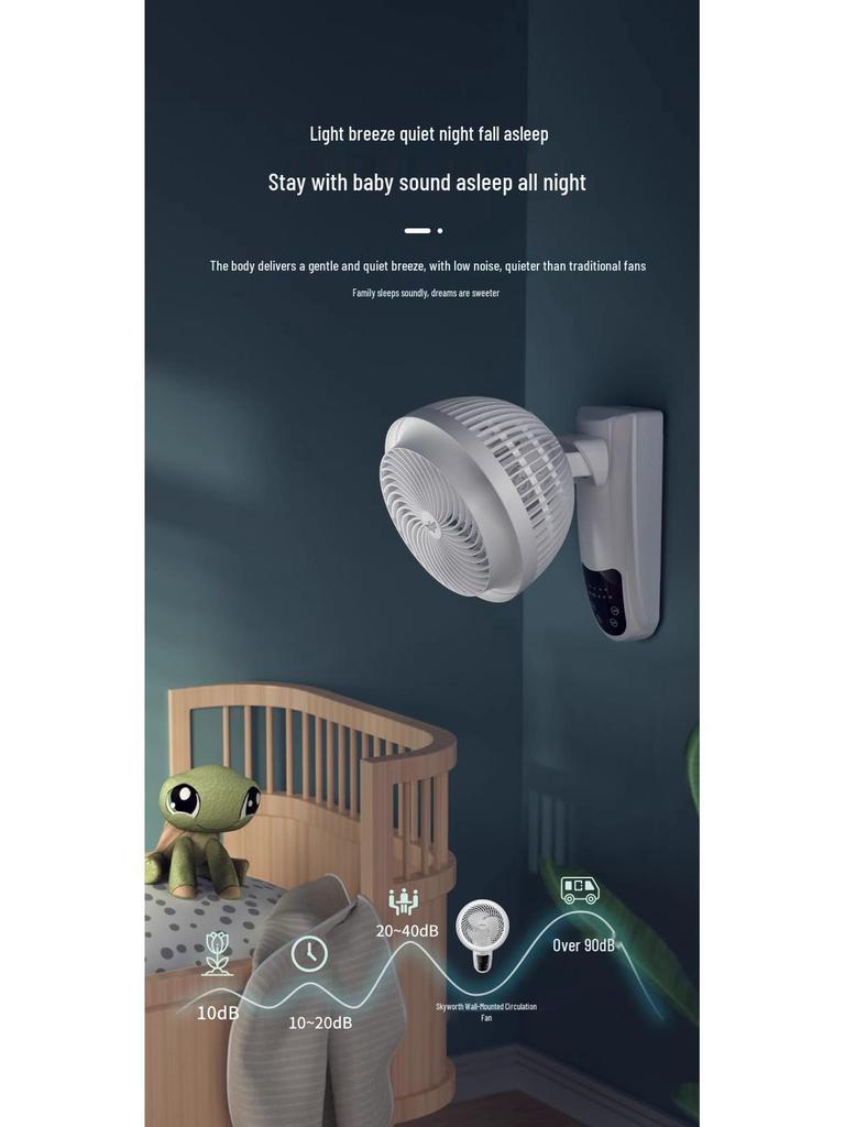 Wall-Mounted Punch-Free Air Circulator Fan for Kitchen & Bathroom