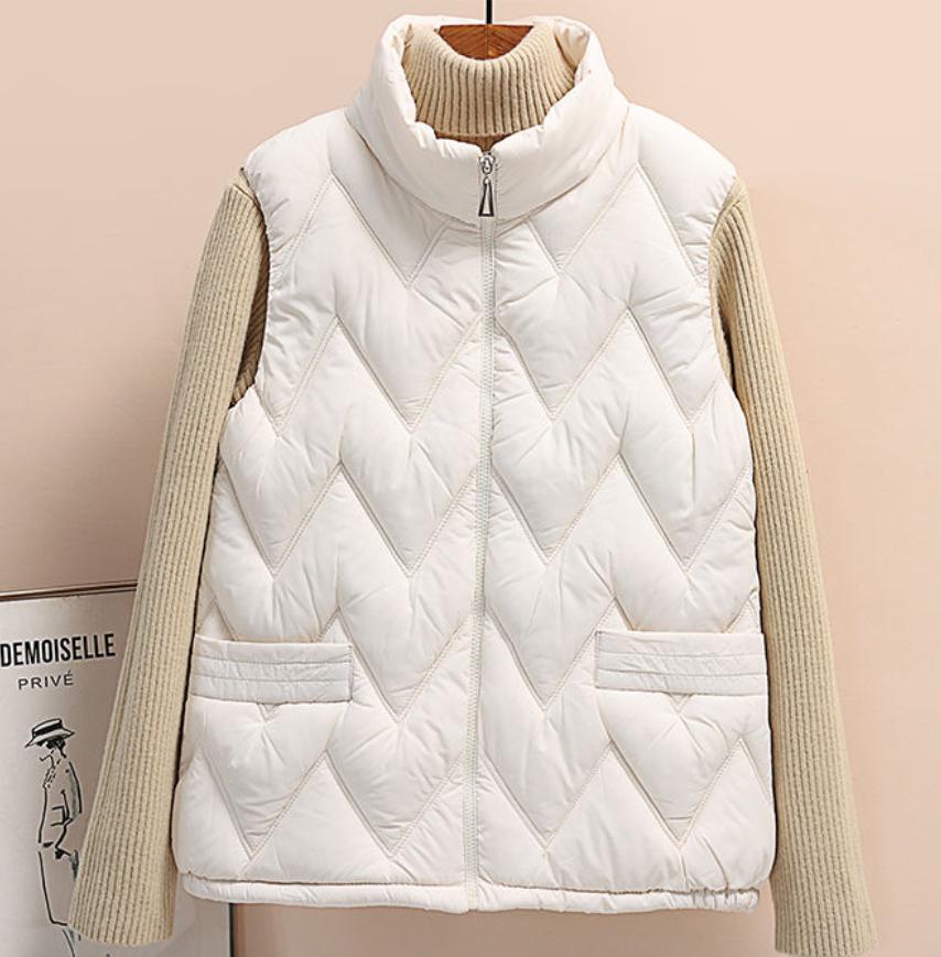 

Plus Size Waistcoat Women Autumn Winter Warm Short Cotton Vest Jacket Stand Collar Waistcoat XXL бежевый