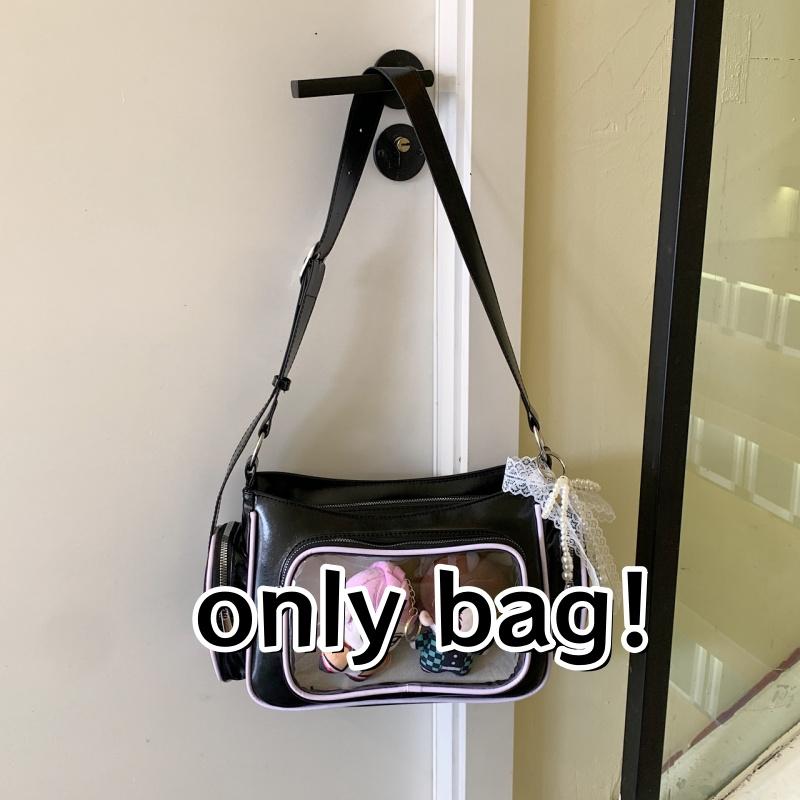 

Fashion Transparent Ita Bag Large Capacity Shoulder Bags Cute Preppy Style Bag With Pendant Multi-layer Shopping Travel Bags 28x12x19cm чёрный