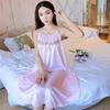 GMXIA Summer Ice Silk Nightgown Long Dress, Thin Silk Skating Set, Soft and Comfortable Women's Pajamas and Home Wear